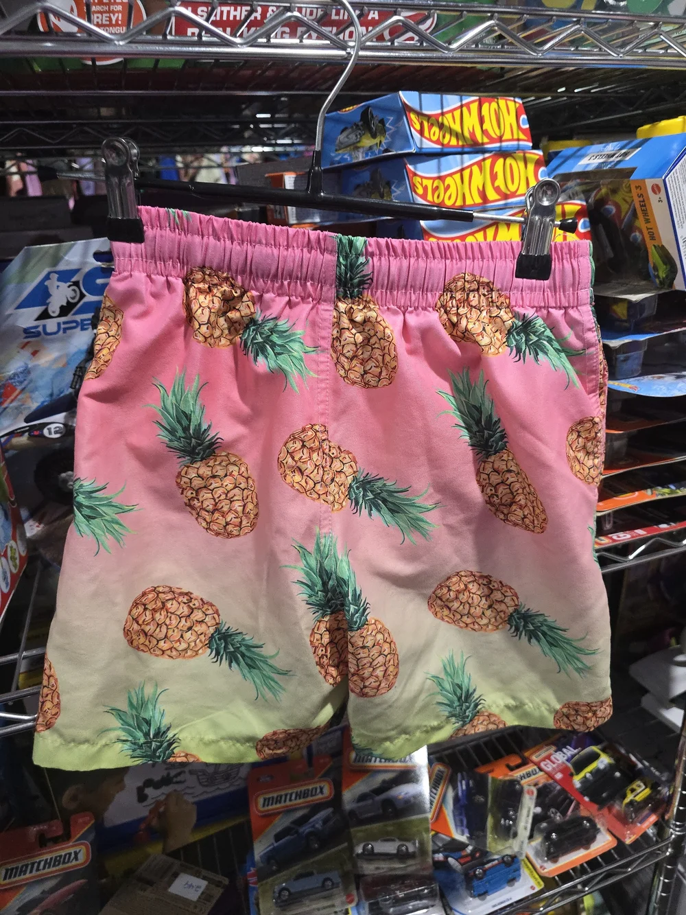 Kids Size 7 Pineapple Print Pink Gradient Elastic Waist Shorts